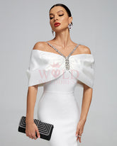 Crystal Chain Detail Off Shoulder Maxi Dress